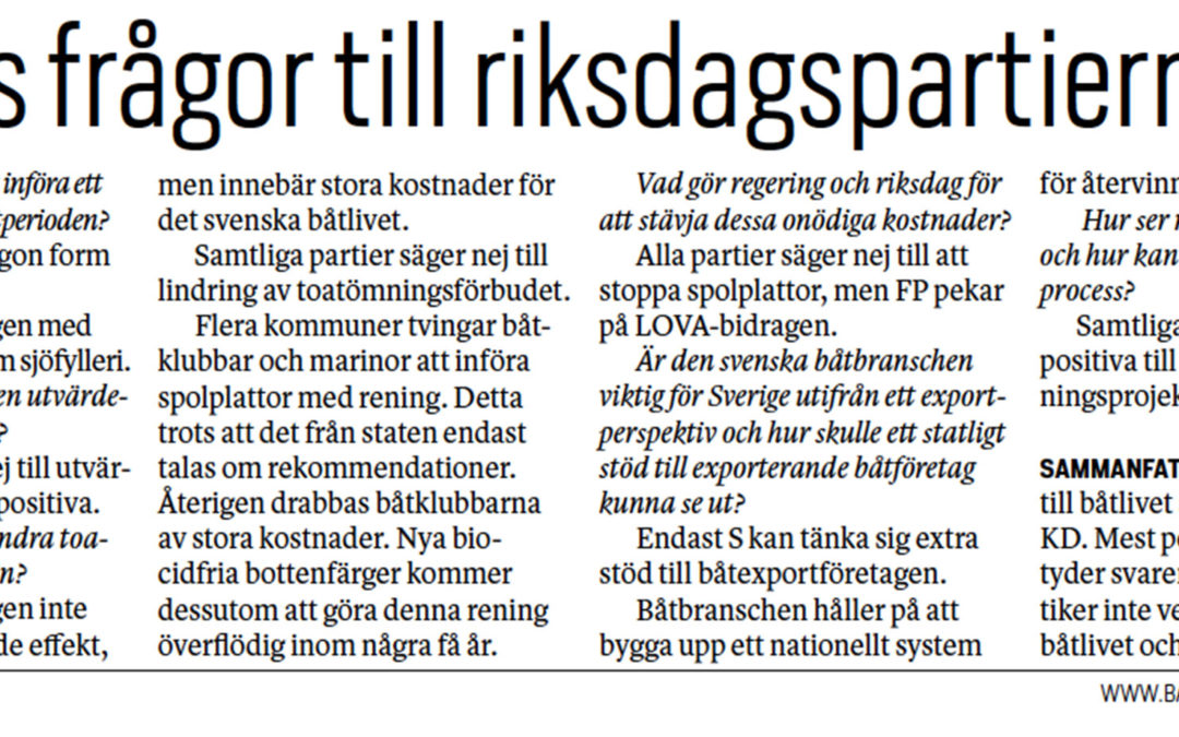 Båtlivs frågor till riksdagspartierna