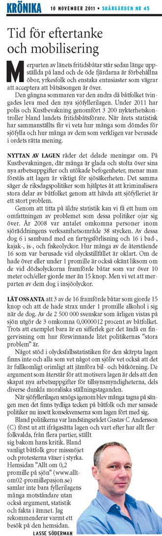Tid för eftertanke och mobilisering. Problemets storlek 0,0000012%