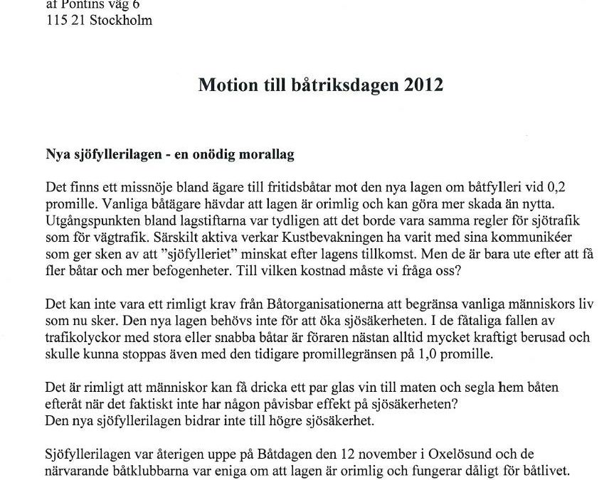 Sörmlandskustens motion till båtriksdagen 2012
